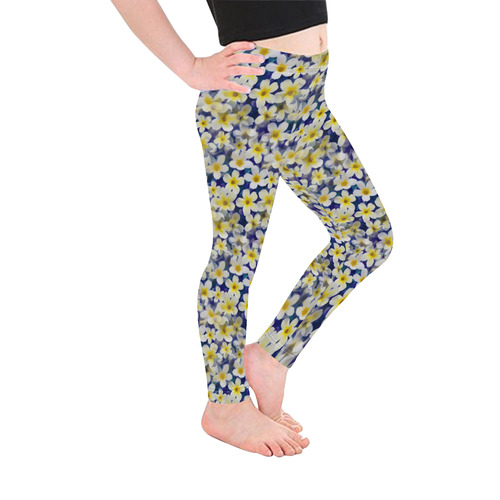 Summer Flowers Pattern White Blue Kid's Ankle Length Leggings (Model L06)