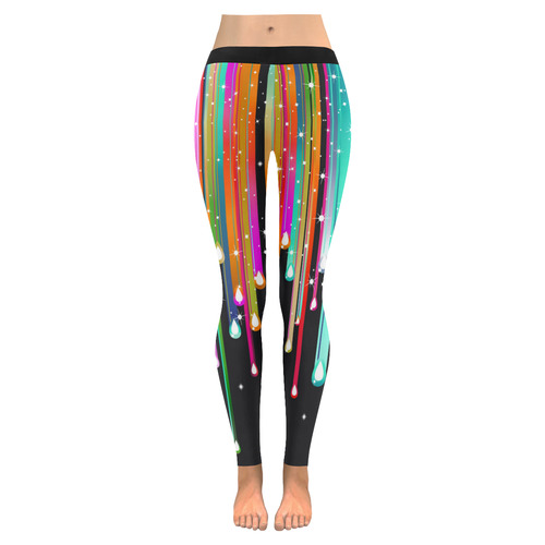 Stars & Stripes Shower multicolored Women's Low Rise Leggings (Invisible Stitch) (Model L05)