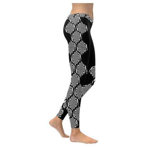 Hypnotic Flowers Border Black White Women's Low Rise Leggings (Invisible Stitch) (Model L05)