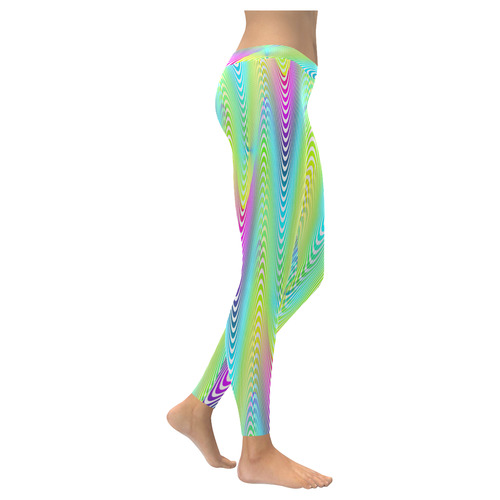 NEON colored WAVES STRIPES pattern Women's Low Rise Leggings (Invisible Stitch) (Model L05)