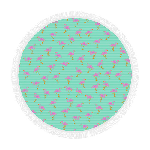 Pink and Green Flamingo Pattern Circular Beach Shawl 59"x 59"