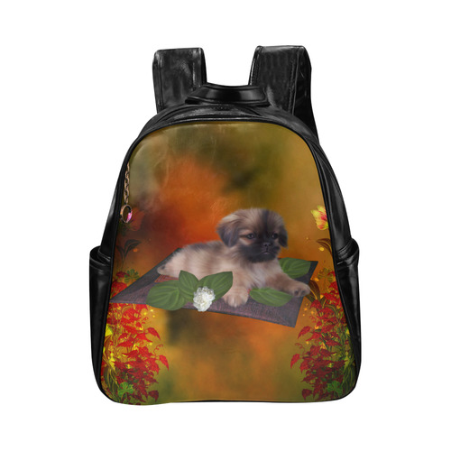 Cute lttle pekinese, dog Multi-Pockets Backpack (Model 1636)