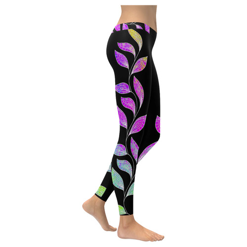 BORDER LEAVES TENDRIL Watercolor Colored White Women's Low Rise Leggings (Invisible Stitch) (Model L05)