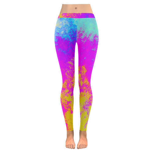 Grunge Radial Gradients Red Yellow Pink Cyan Green Women's Low Rise Leggings (Invisible Stitch) (Model L05)