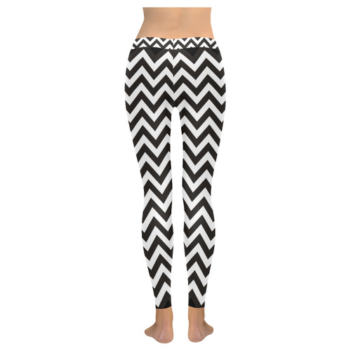 HIPSTER zigzag chevron pattern black & white Women's Low Rise Leggings (Invisible Stitch) (Model L05)
