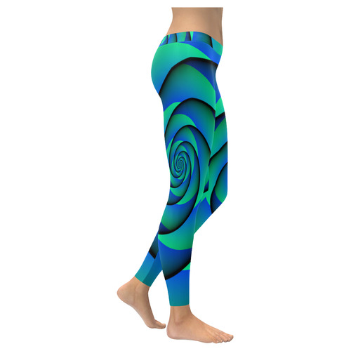 POWER SPIRAL - WAVES blue green Women's Low Rise Leggings (Invisible Stitch) (Model L05)