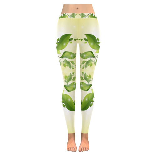 MAGIC LEAVES Kaleidoscope green yellow Women's Low Rise Leggings (Invisible Stitch) (Model L05)