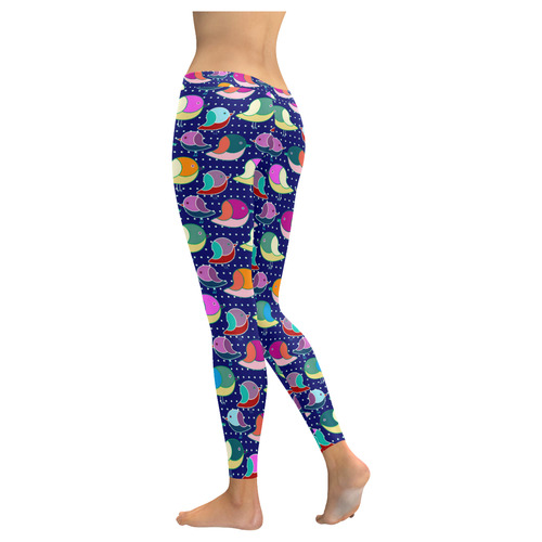 Simply Geometric Cute Birds Pattern Colored Women's Low Rise Leggings (Invisible Stitch) (Model L05)