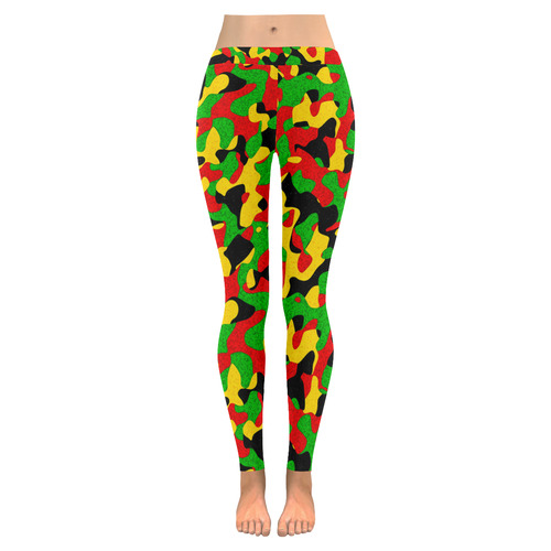 Rastafari Camouflage Pattern Green Yellow red Blac Women's Low Rise Leggings (Invisible Stitch) (Model L05)