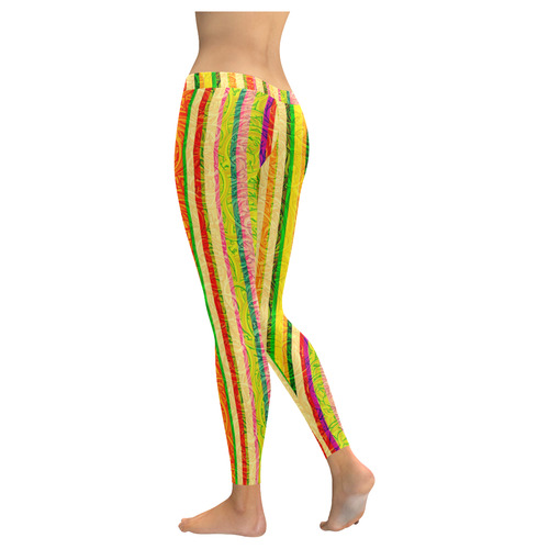 Colorful Stripes on Curls Pattern Women's Low Rise Leggings (Invisible Stitch) (Model L05)