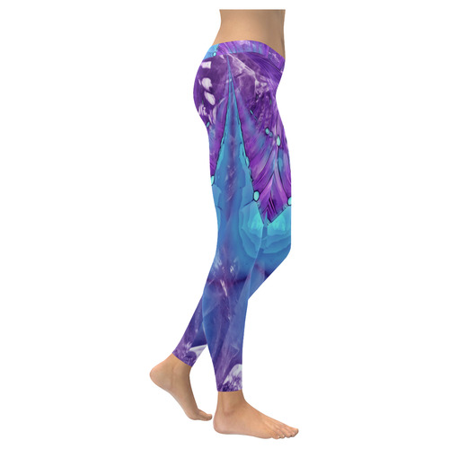 Abstract Fractal Painting - blue magenta pink Women's Low Rise Leggings (Invisible Stitch) (Model L05)