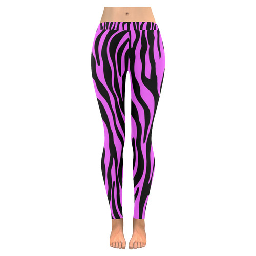 Zebra Stripes Pattern - Trend Colors Black Pink Women's Low Rise Leggings (Invisible Stitch) (Model L05)