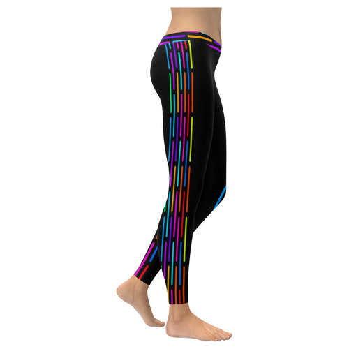 Colorful Stripes Pieces Border Women's Low Rise Leggings (Invisible Stitch) (Model L05)