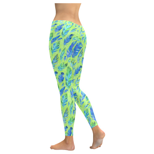 Watercolor Feathers And Dots Pattern Purple Women's Low Rise Leggings (Invisible Stitch) (Model L05)