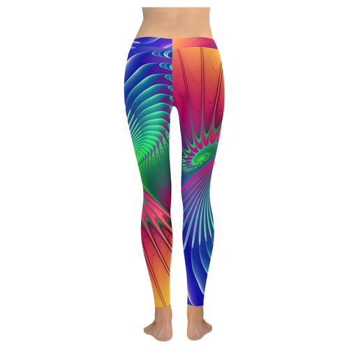 PSYCHEDELIC FRACTAL SPIRAL - Neon Colored Women's Low Rise Leggings (Invisible Stitch) (Model L05)