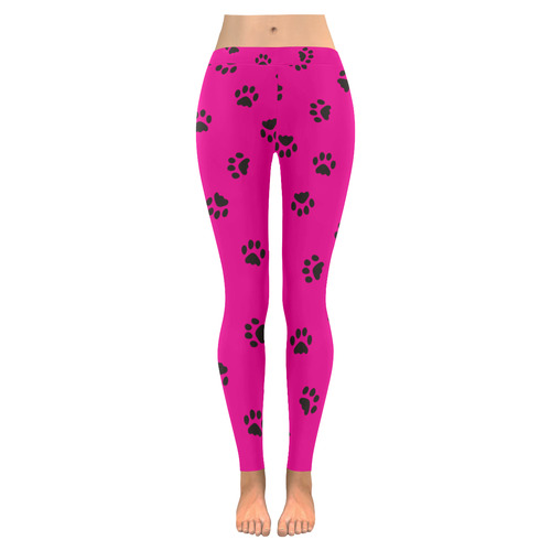 Footprints CAT black on clear background Women's Low Rise Leggings (Invisible Stitch) (Model L05)