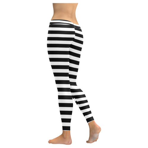 Wide White Flat Stripes Pattern Women's Low Rise Leggings (Invisible Stitch) (Model L05)