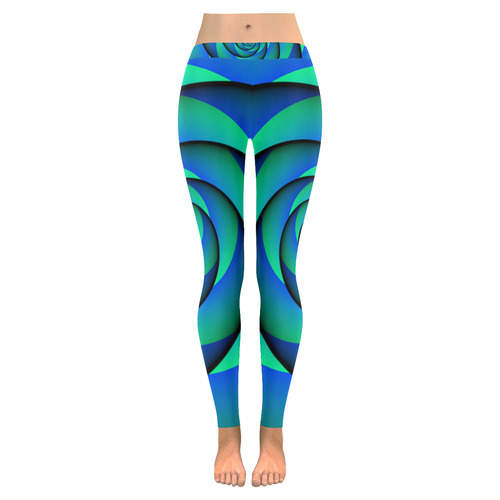 POWER SPIRAL - WAVES blue green Women's Low Rise Leggings (Invisible Stitch) (Model L05)