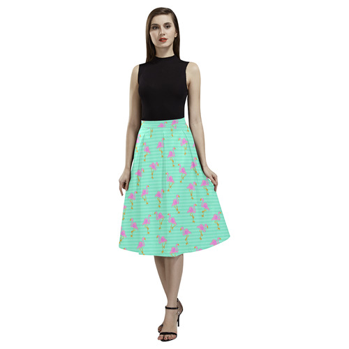 Pink and Green Flamingo Pattern Aoede Crepe Skirt (Model D16)