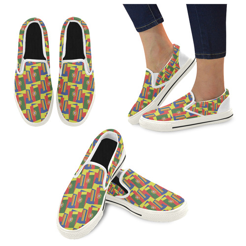 PORTUGAL (ABSTRACT) 2 Women's Slip-on Canvas Shoes/Large Size (Model 019)