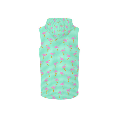 Pink and Green Flamingo Pattern All Over Print Sleeveless Zip Up Hoodie for Women (Model H16)