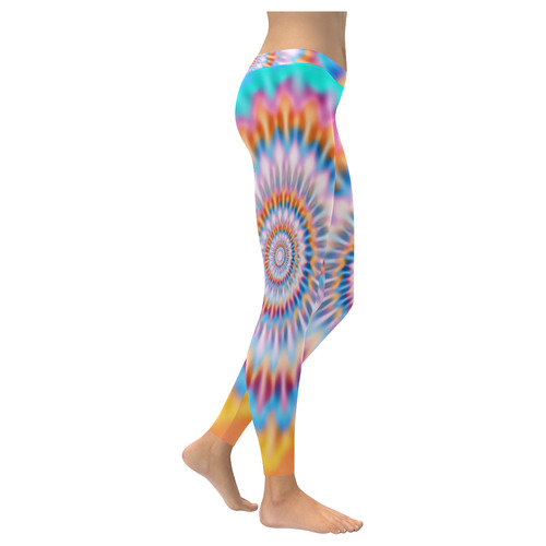 MAGIC SPIRAL RIPPLES - cyan magenta yellow blue Women's Low Rise Leggings (Invisible Stitch) (Model L05)