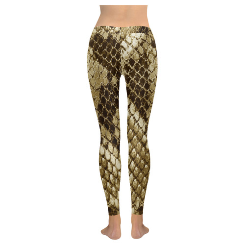 Golden Snakeskin - No snake has to die for it Women's Low Rise Leggings (Invisible Stitch) (Model L05)
