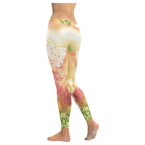 Watercolor LOTUS MANDALA Pattern - grunge style Women's Low Rise Leggings (Invisible Stitch) (Model L05)