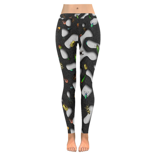 Crawking Bugs - Squiggly Loops Cut Women's Low Rise Leggings (Invisible Stitch) (Model L05)