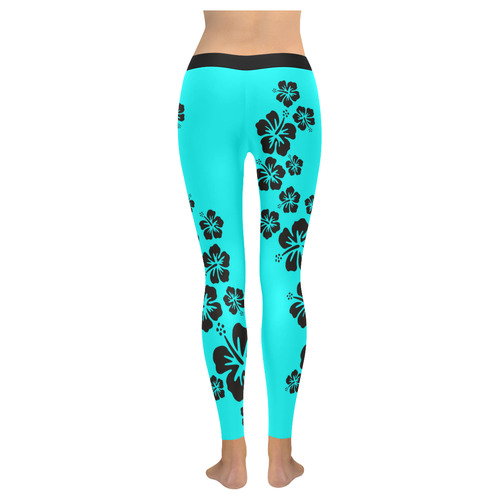 HIBISCUS aloha blossoms garland black Women's Low Rise Leggings (Invisible Stitch) (Model L05)