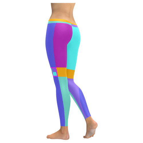 Colored Squares checkered Stripes Cross Women's Low Rise Leggings (Invisible Stitch) (Model L05)