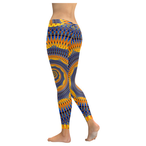 POWER SPIRAL POLYGON Orange Blue Women's Low Rise Leggings (Invisible Stitch) (Model L05)