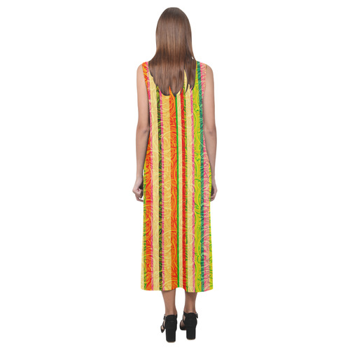 Colorful Stripes on Curls Pattern Phaedra Sleeveless Open Fork Long Dress (Model D08)
