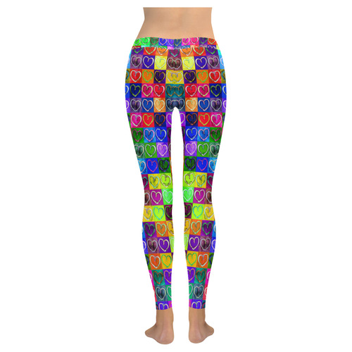 Lovely Hearts Mosaic Pattern - Grunge Colored Women's Low Rise Leggings (Invisible Stitch) (Model L05)