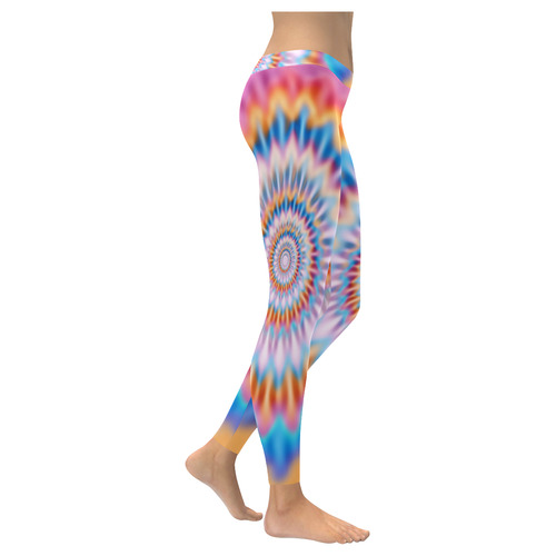 MAGIC SPIRAL RIPPLES - cyan magenta yellow blue Women's Low Rise Leggings (Invisible Stitch) (Model L05)