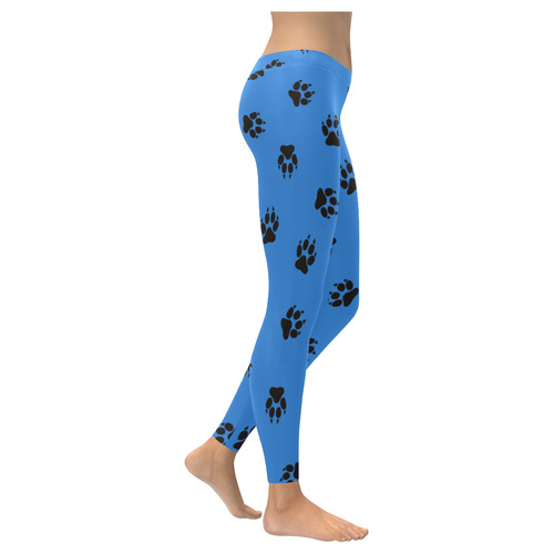 Footprints DOG black on clear background Women's Low Rise Leggings (Invisible Stitch) (Model L05)