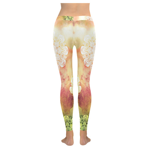 Watercolor LOTUS MANDALA Pattern - grunge style Women's Low Rise Leggings (Invisible Stitch) (Model L05)