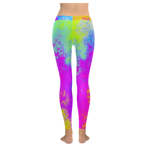 Grunge Radial Gradients Red Yellow Pink Cyan Green Women's Low Rise Leggings (Invisible Stitch) (Model L05)