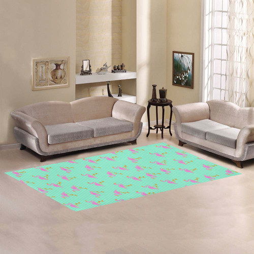 Pink and Green Flamingo Pattern Area Rug 7'x3'3''