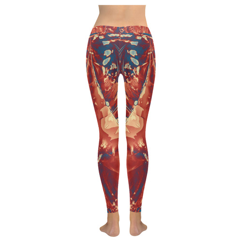 Abstract Fractal Painting - dark red blue beige Women's Low Rise Leggings (Invisible Stitch) (Model L05)