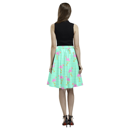 Pink and Green Flamingo Pattern Melete Pleated Midi Skirt (Model D15)