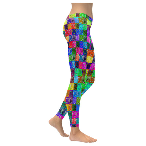 Lovely Hearts Mosaic Pattern - Grunge Colored Women's Low Rise Leggings (Invisible Stitch) (Model L05)