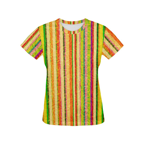 Colorful Stripes on Curls Pattern All Over Print T-Shirt for Women (USA Size) (Model T40)