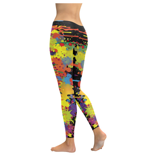 CRAZY multicolored double running SPLASHES Women's Low Rise Leggings (Invisible Stitch) (Model L05)