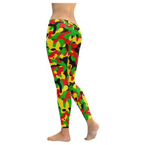 Rastafari Camouflage Pattern Green Yellow red Blac Women's Low Rise Leggings (Invisible Stitch) (Model L05)