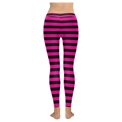 Wide Black Flat Stripes Pattern Women's Low Rise Leggings (Invisible Stitch) (Model L05)