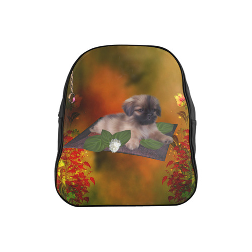Cute lttle pekinese, dog School Backpack (Model 1601)(Small)