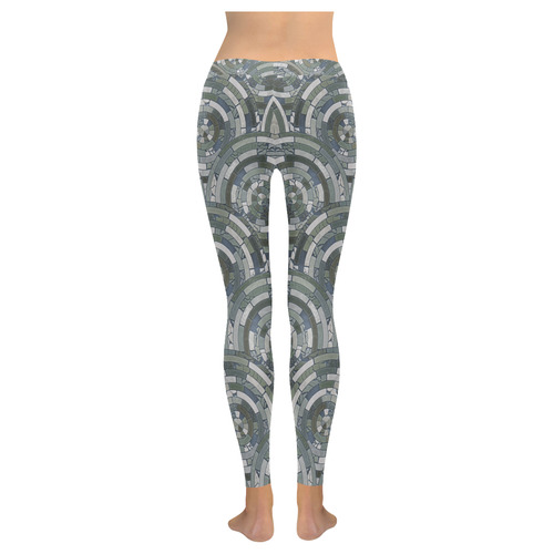 Stones Round Mosaic Pattern - grey Women's Low Rise Leggings (Invisible Stitch) (Model L05)