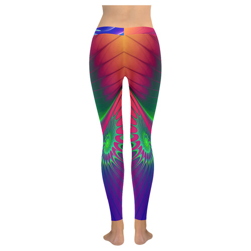 PSYCHEDELIC FRACTAL SPIRAL - Neon Colored Women's Low Rise Leggings (Invisible Stitch) (Model L05)