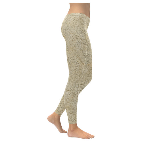 Old CROCHET / LACE FLORAL pattern - beige Women's Low Rise Leggings (Invisible Stitch) (Model L05)